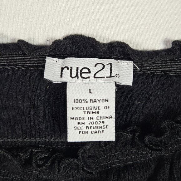Rue21 Black Ruched Long Sleeve Top Womens Sz L Boho Peasant Cottagecore Romantic - Picture 9 of 14